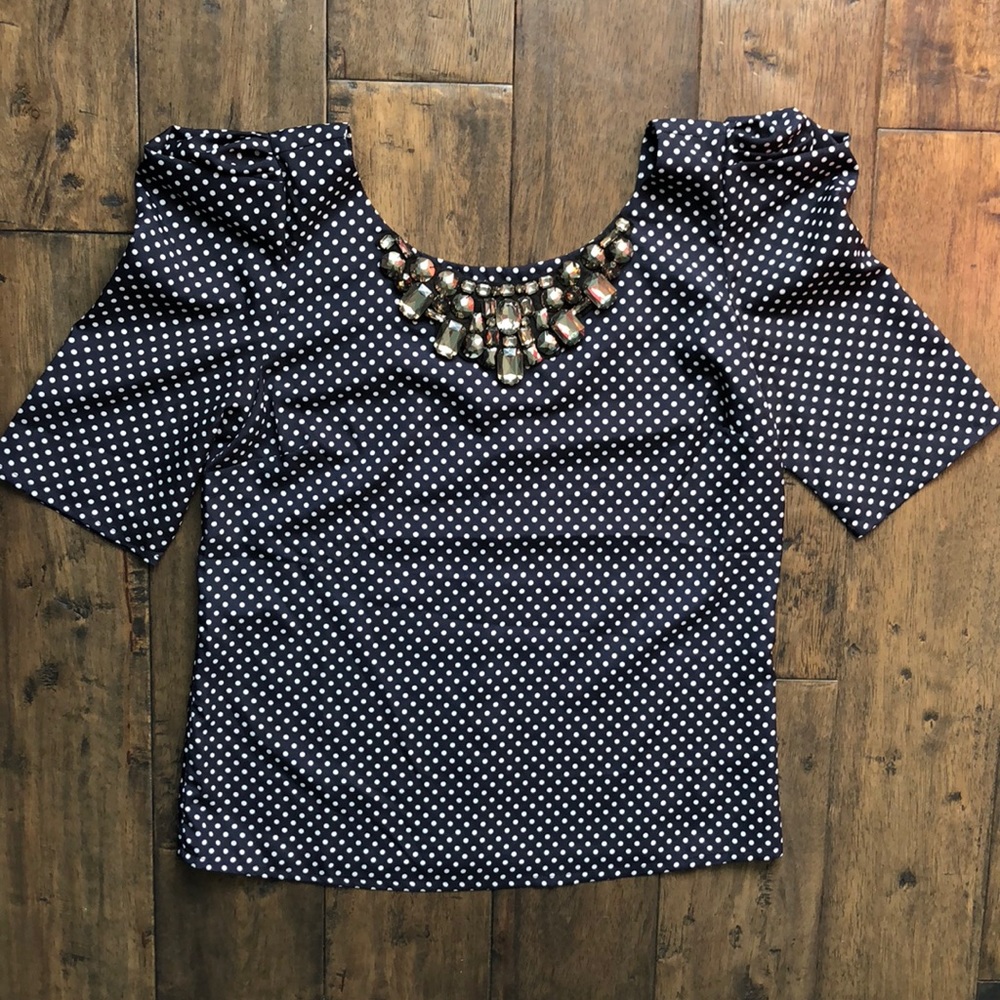 NEW Flying Tomato jeweled collar polka dot top
